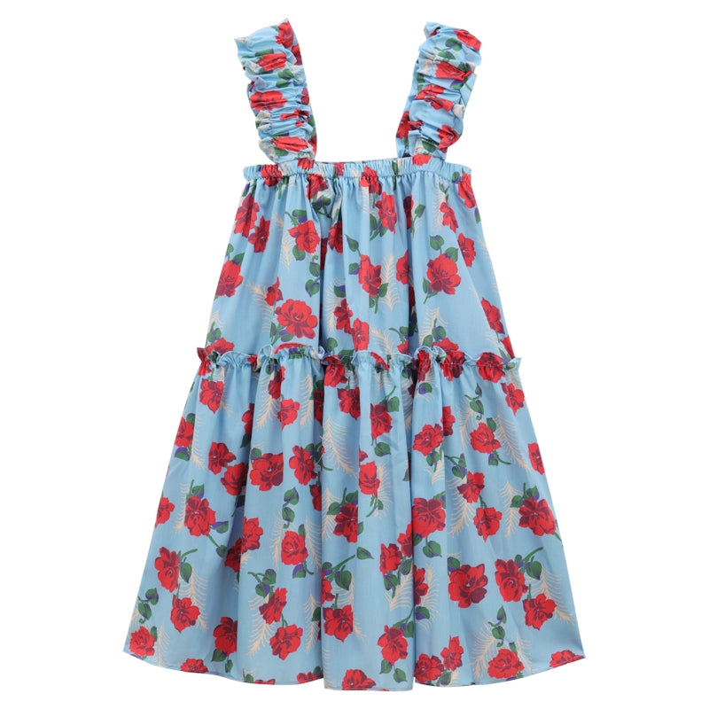 Vacation Style Wooden Ear Floral Dress Women's Spring 2024 New Arrival A- line Loose Square Collar Western Style Suspender Skirt