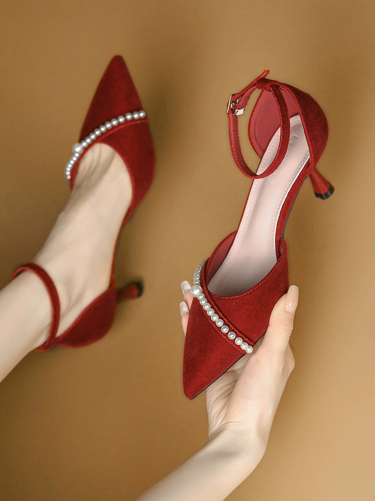 Creamy-white Flats Bridesmaid Small Heel Hollow Closed Toe Sandals