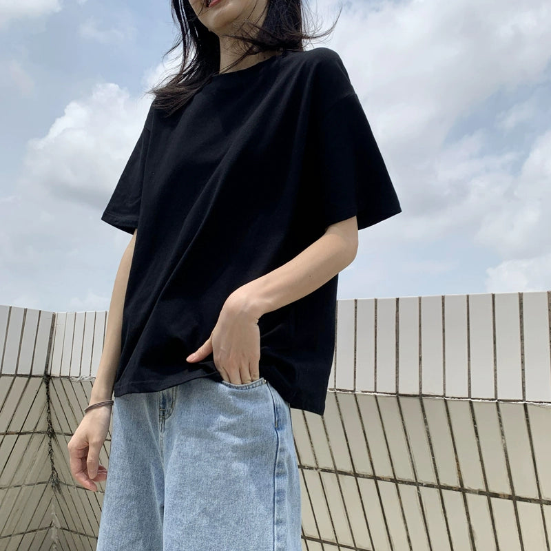 Half-Sleeve Top Solid Color Large Student Ins T-shirt