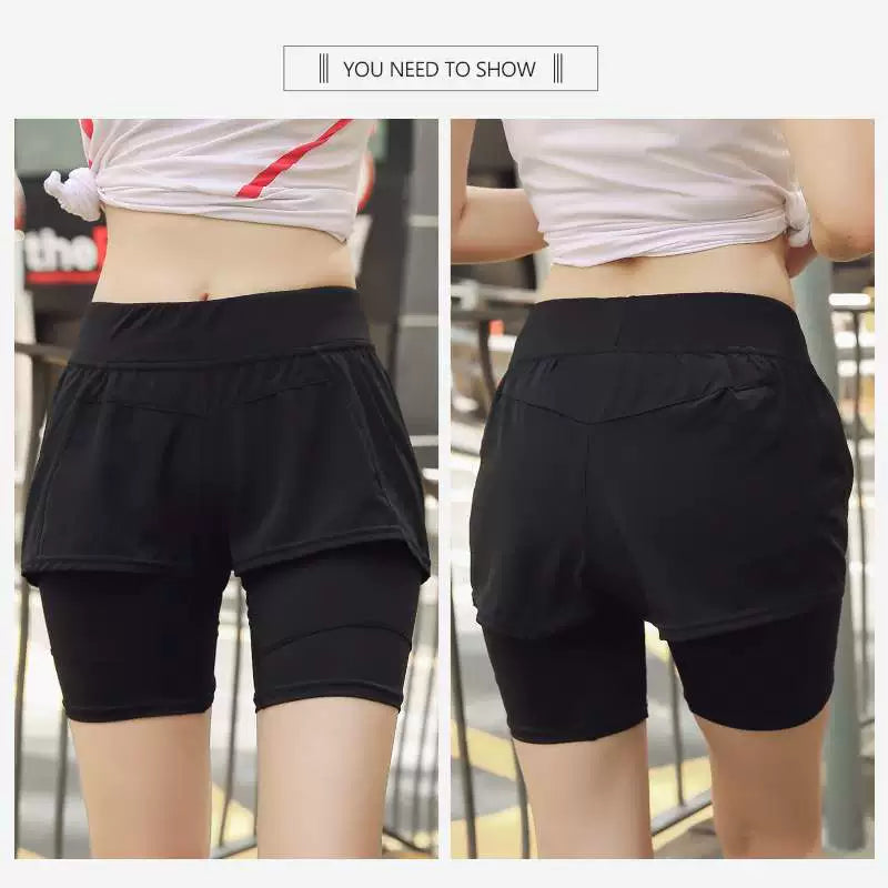 Plus Size Sports Shorts Women's Summer Loose Plus Size Ladies Gym Quick-Drying Fashion Tape Running Fake Two-Piece Yoga Pants