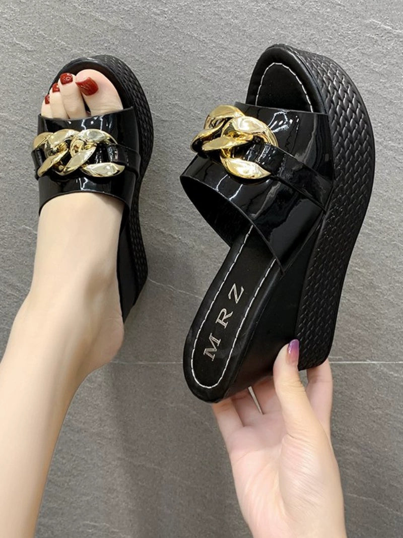 Platform Shoes 9cm Wedge Thick Sole Platform White Slippers