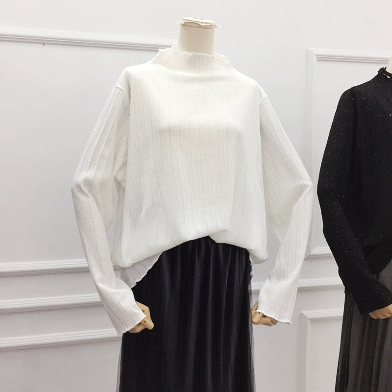 Chubby Girls Thin Inner Match Loose Mock Neck Spring and Autumn Clothing