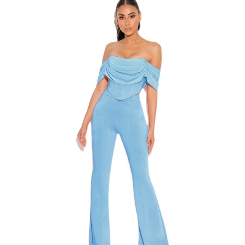 Sky Blue Slim Fit Matching Party Party Casual Tube Top