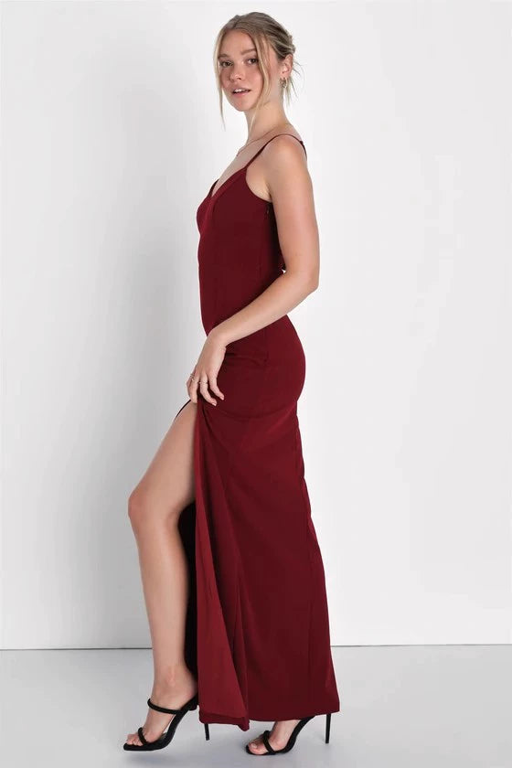 Export Single Lu's Ultra-High Texture Suspender Back Bows Split Long Leg Evening Dress Annual Party Party Long Dress