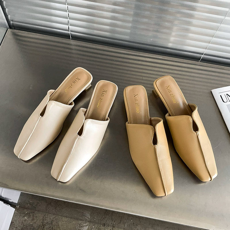 Summer Closed Toe Fashion Medium Thick Heel Lazybones' Outdoor Half Slippers