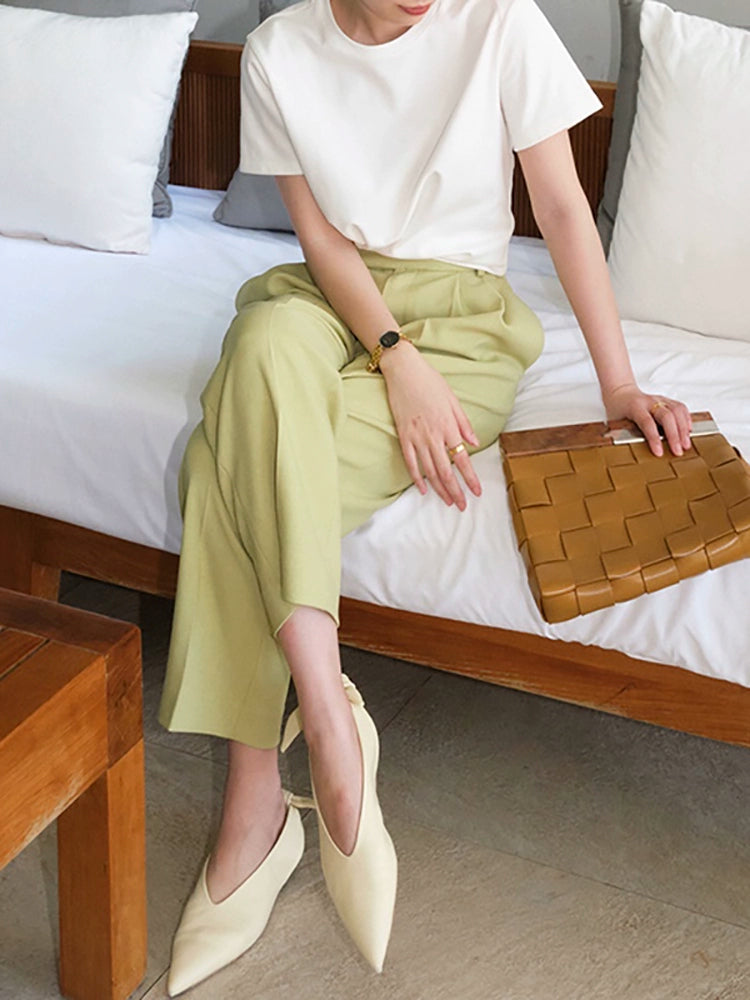 Shoulder Spring and Summer Outwear White Silm Short Sleeve T-Shirt