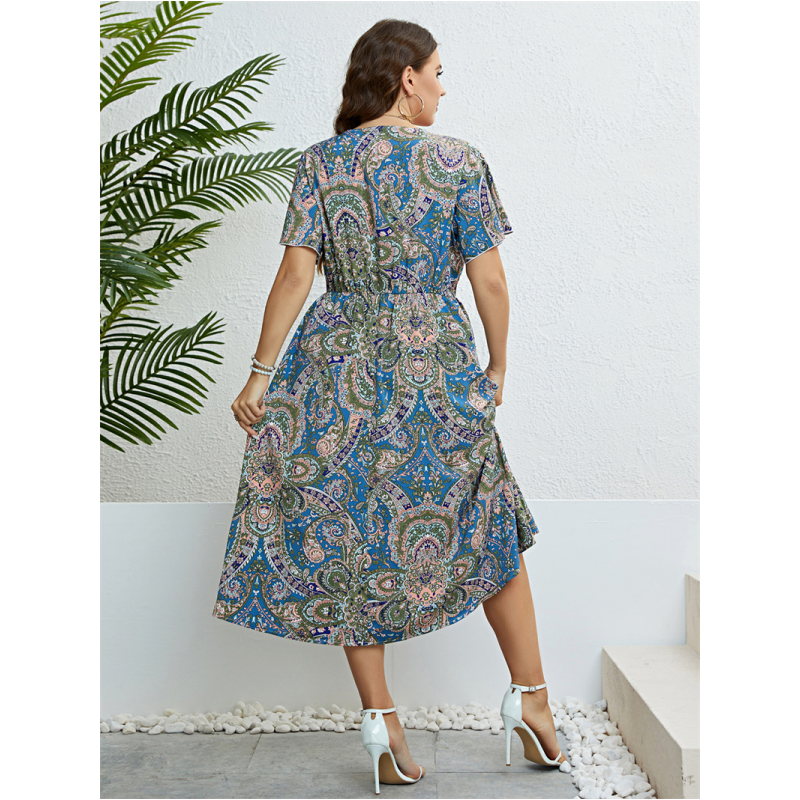 XL-4XL Dresses Women Summer plus Size Print Ladies Skirt plus Size