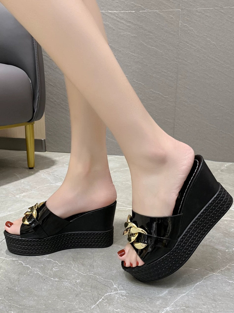 Platform Shoes 9cm Wedge Thick Sole Platform White Slippers