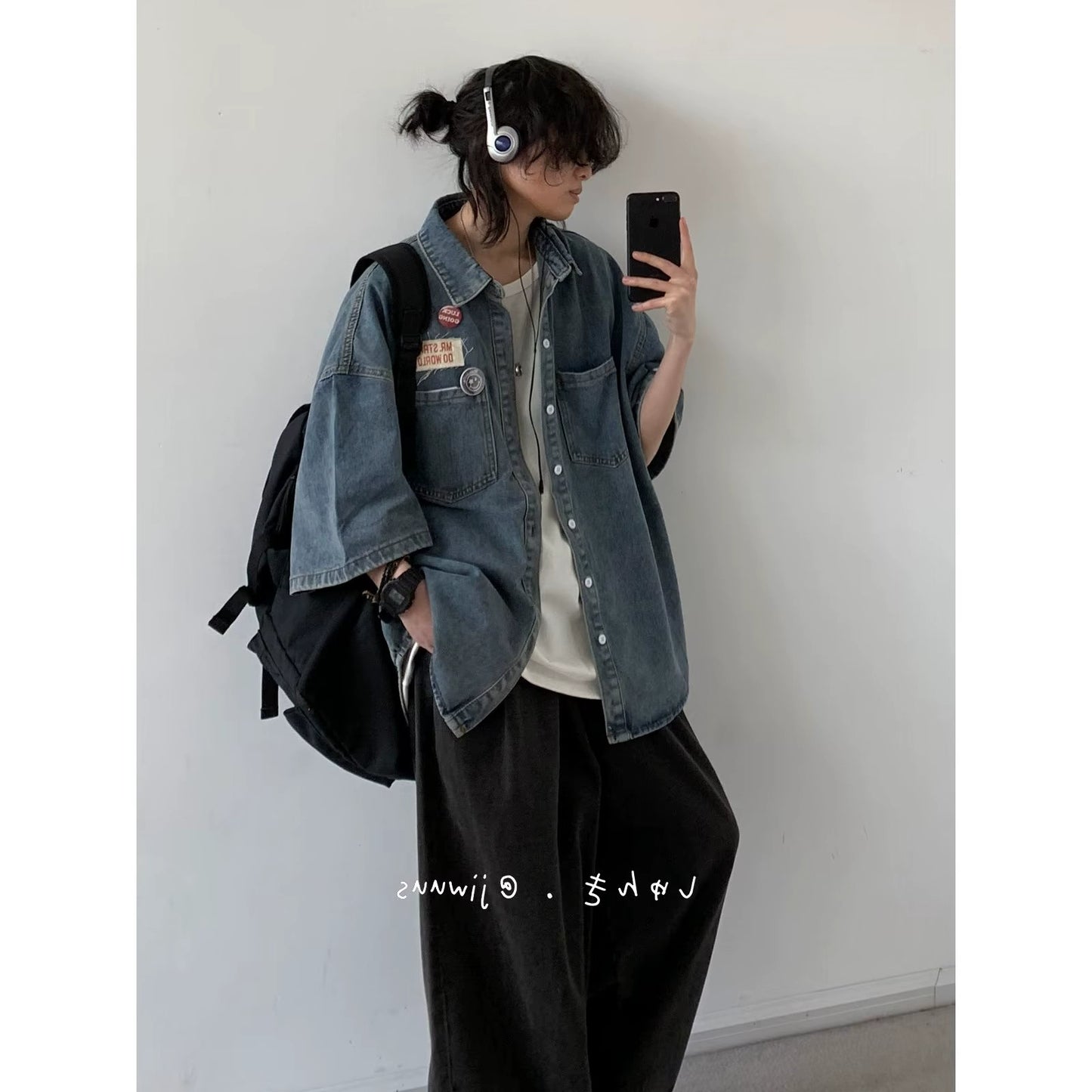 Cityboy American vintage Washed Distressed Denim Short sleeve Shirts Men's Casual Loose Japan fashion Shirt Outerwear Trendy