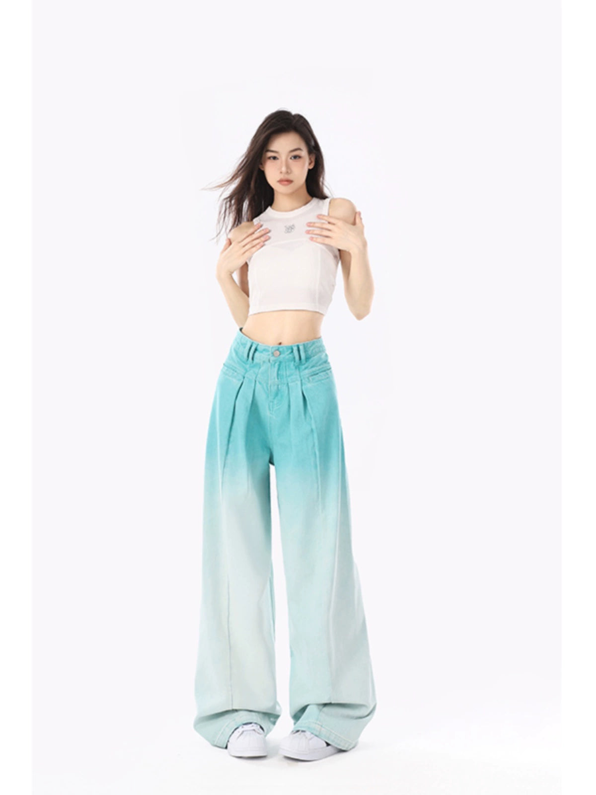 Lake Blue Dopamine Cuffed High Waist Casual Jeans