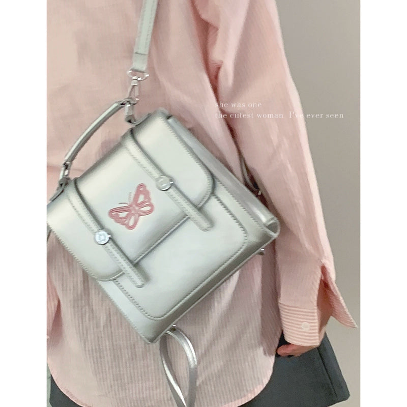 Niche Style Silver Butterfly Lady Satchel Backpack Bags