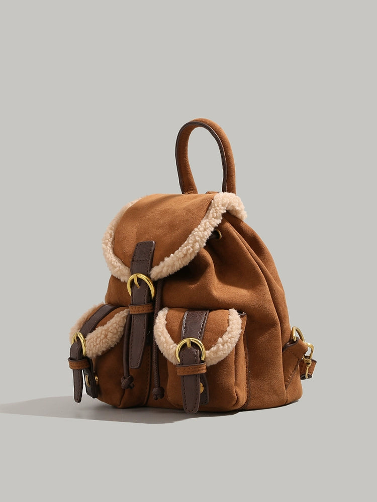 Ur Fancy Lamb Wool Backpack Female 2023 New Arrival Winter Frosted Backpack Student Class Schoolbag Bucket Bag