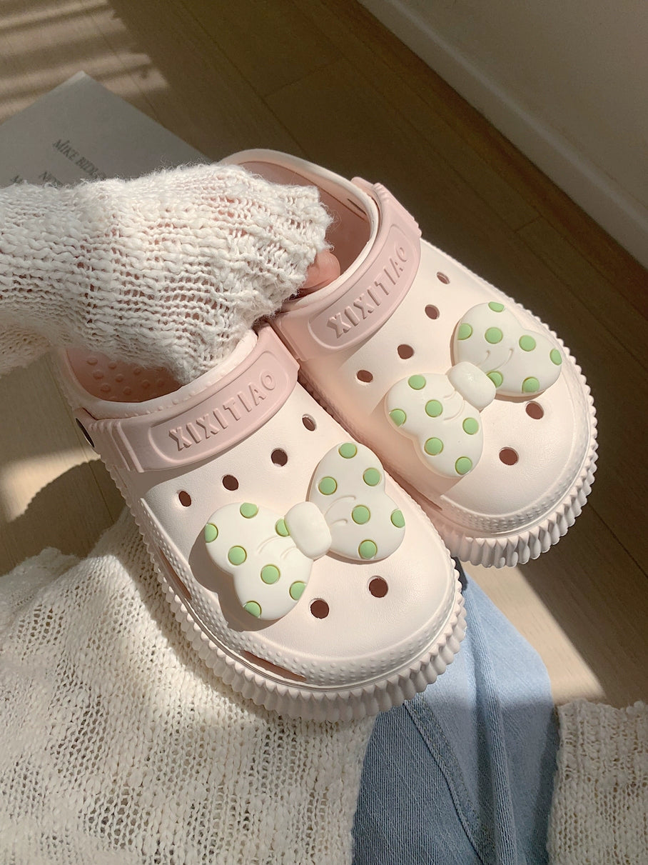 Thin Strips Student Outer Wear Fairy Style Bowknot Two-Way Beach Shoes Women's Non-Slip Muffin Platform Coros Shoes Summer