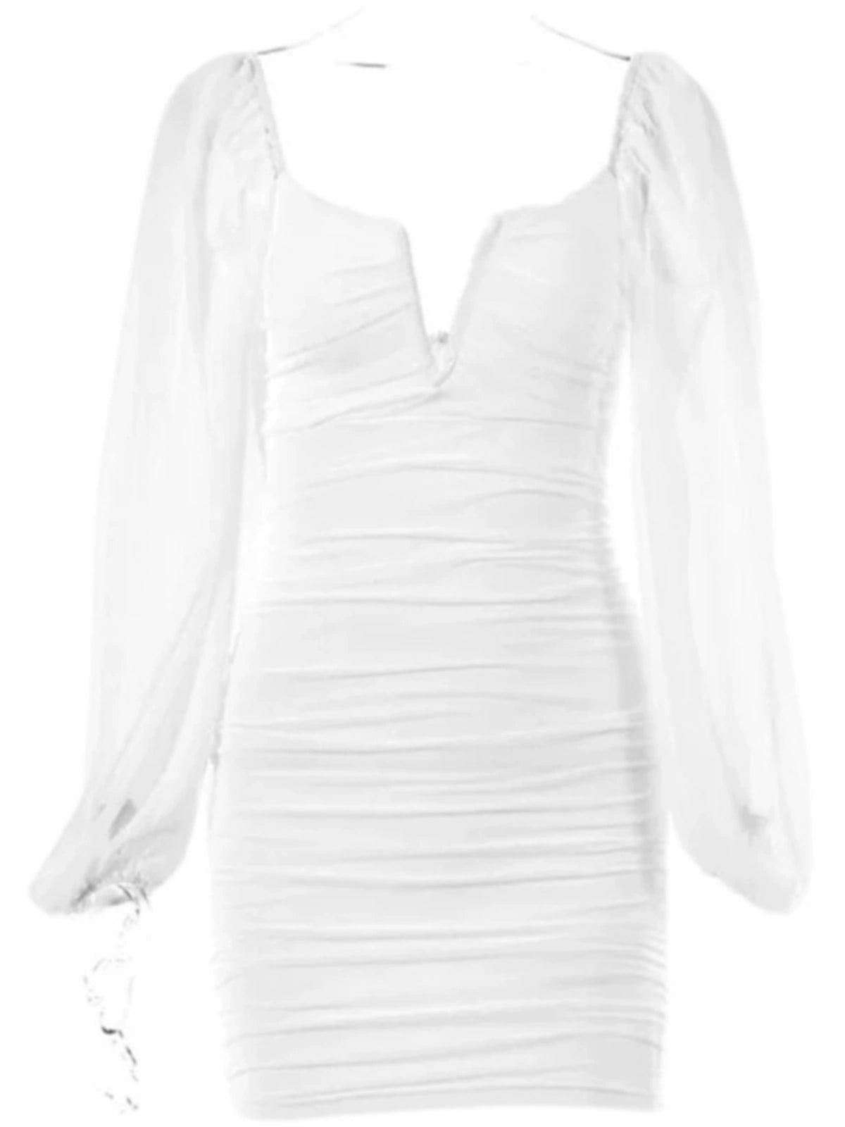 Ahagaga Sexy Low-Cut Long-Sleeve Dress Voile