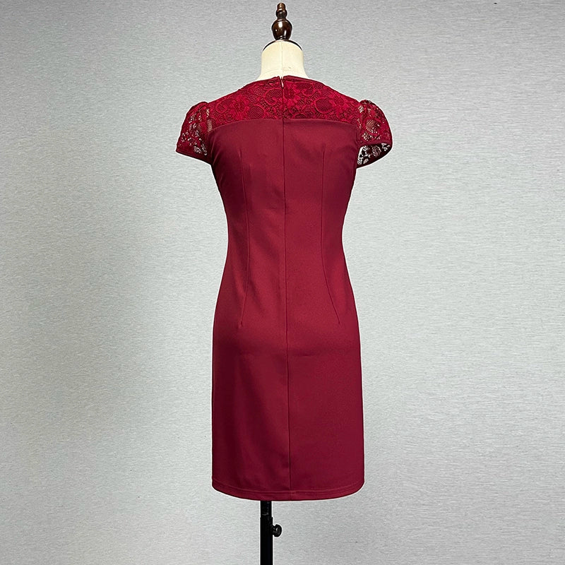 Short Sleeve Stretch Slim Fit Sexy Cutout Hip Skirt Lace