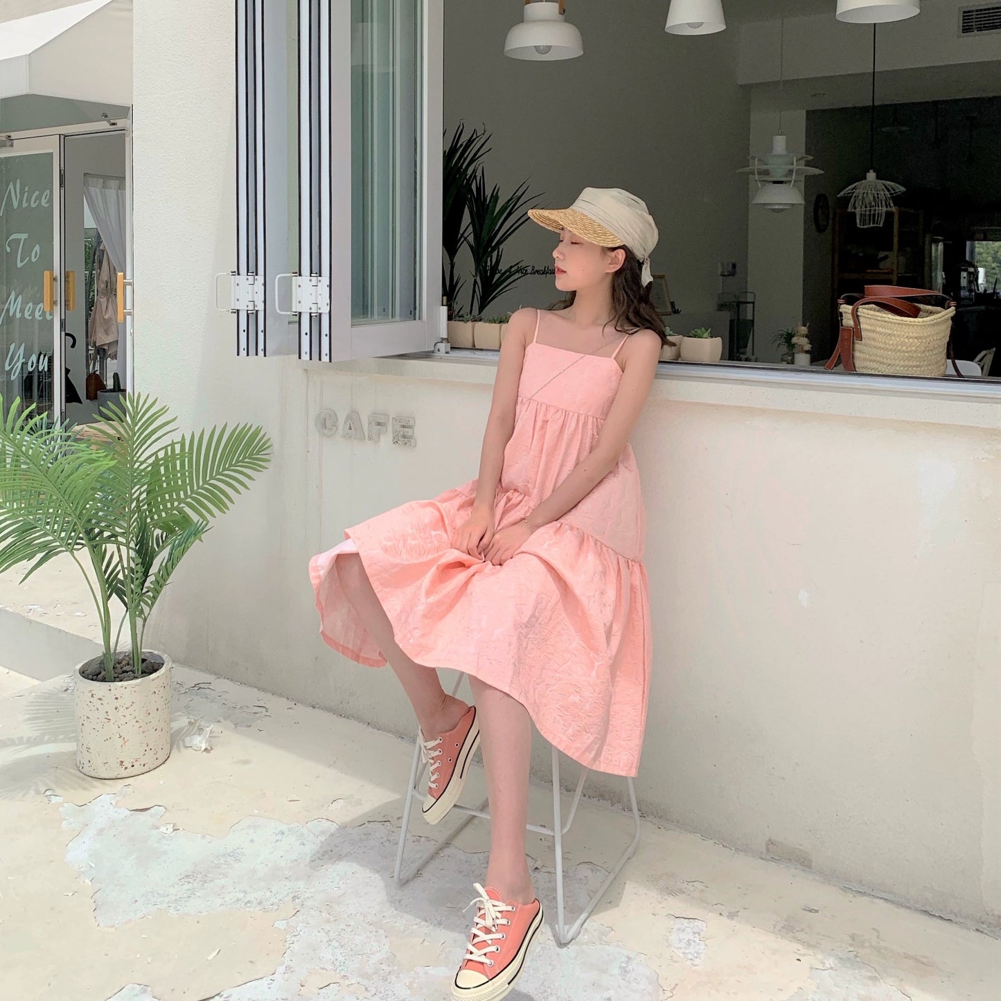 Fairy Pink Mid Length Long Length Strap Dress