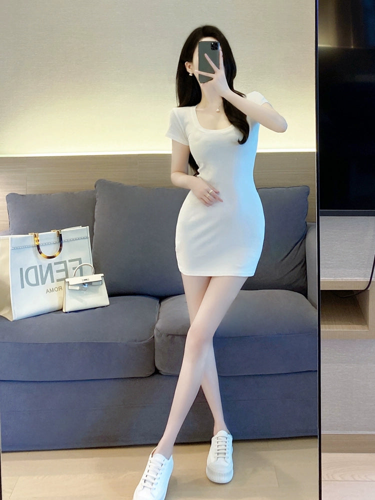 Summer Slim-Fit Slim Looking U-Collar Hot Girl Hip Skirt