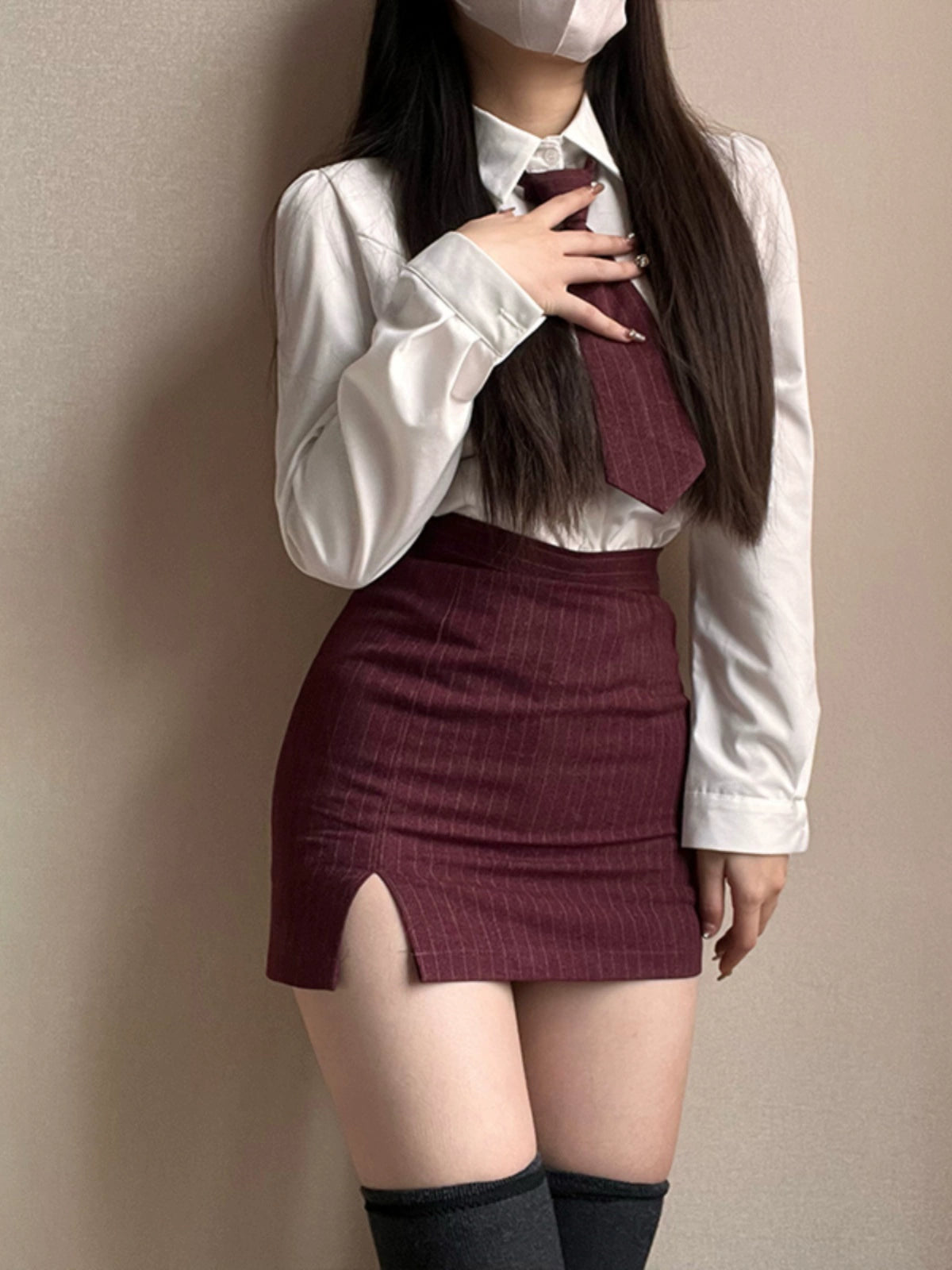 JK Bear Second Wear High Puff Sleeve Shirt Skirt