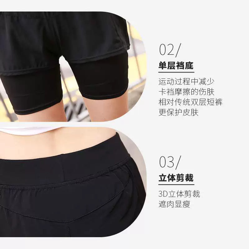Plus Size Sports Shorts Women's Summer Loose Plus Size Ladies Gym Quick-Drying Fashion Tape Running Fake Two-Piece Yoga Pants