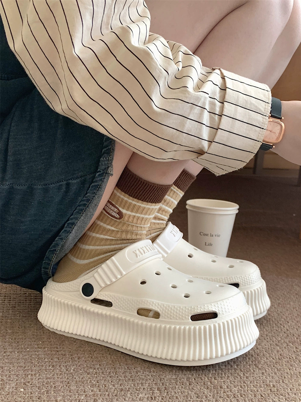 Thin Strips Eva Women's Summer Fashion All-Match Hole Shoes