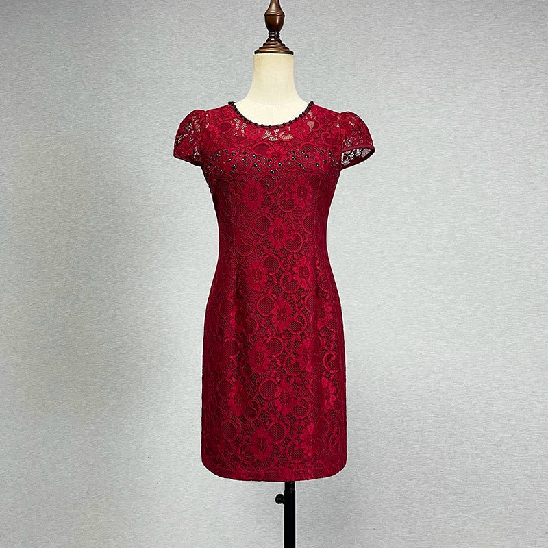 Short Sleeve Stretch Slim Fit Sexy Cutout Hip Skirt Lace