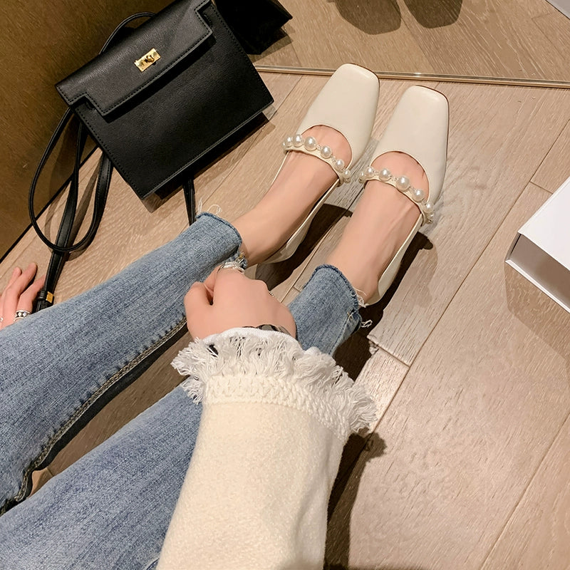 Mary Jane French Early Spring Square Toe Low-Cut Strap