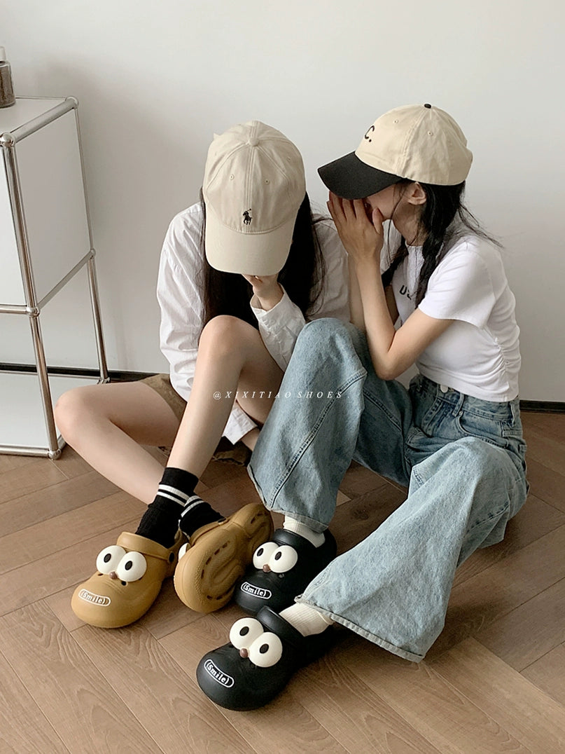 Thin Strip Funny Fun Big Eye DIY Hole Shoes Baby Boy and Girl Summer Outdoor Non-Slip Feeling of Walking on Shit Couples Sandals