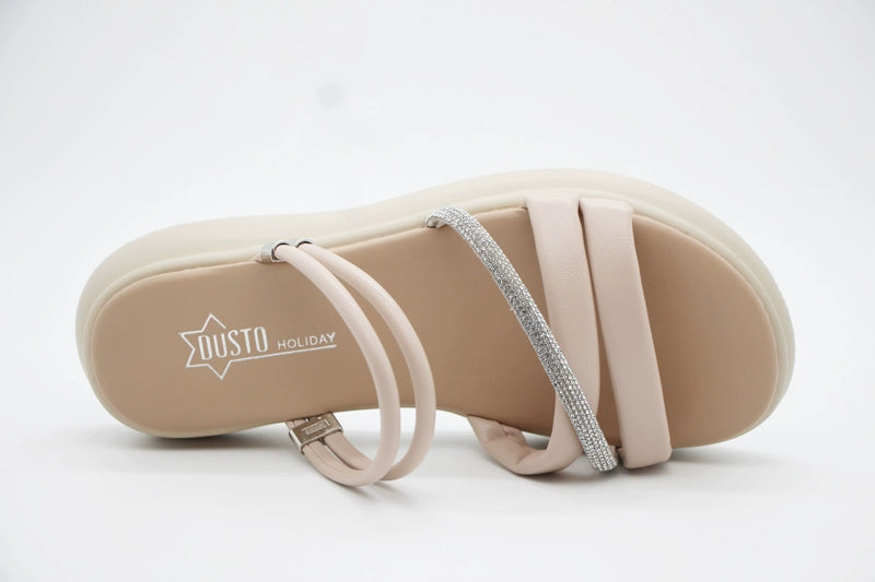 Dadong Sweet Style Mid Heel Flat Dual-Wear Rhinestone Strap