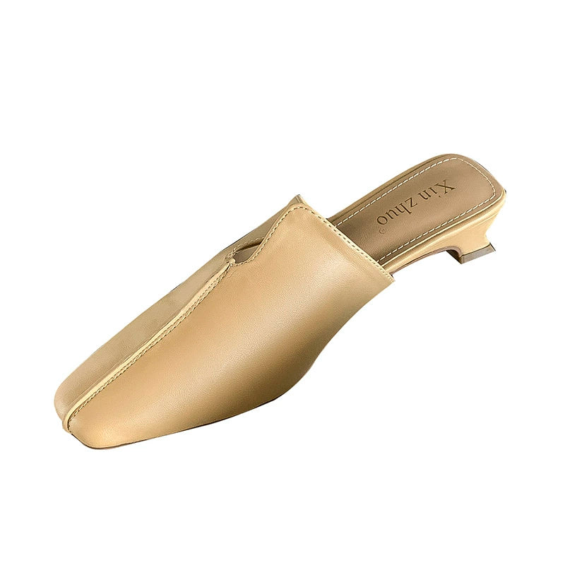 Summer Closed Toe Fashion Medium Thick Heel Lazybones' Outdoor Half Slippers