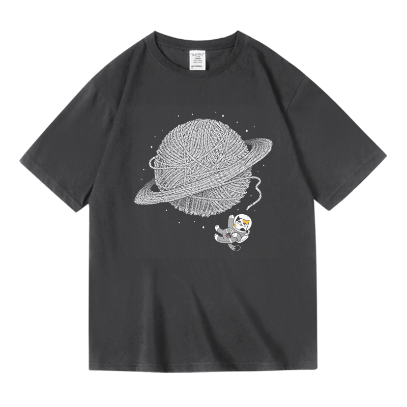 Instagram Style Cat Astronaut Men Women Loose Short Sleeve T-shirt