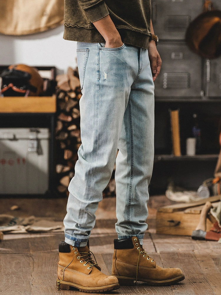 Classic Light Color Spring Concise White Washed Denim