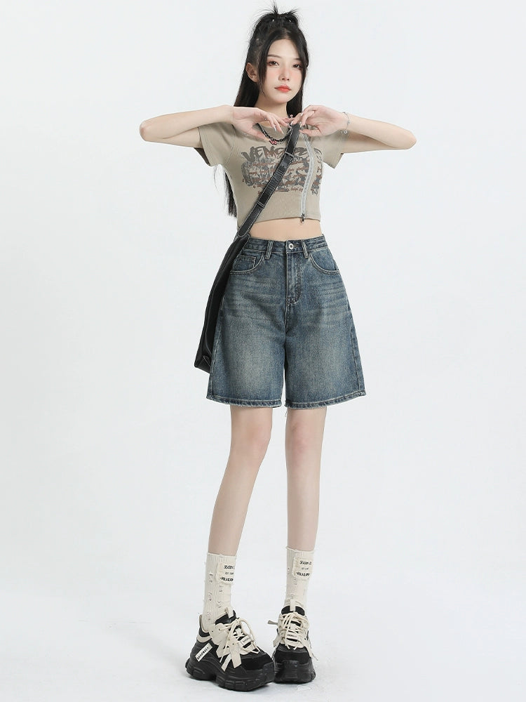 Cropped Loose Straight High Waist Vintage A- line Jeans