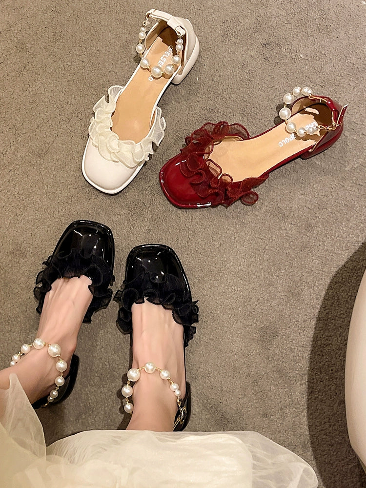 Spring Summer Chunky Heel Fairy Style Closed Toe Sandals with Skirt