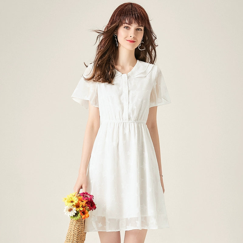 Doll Collar Summer High Waist Slim Looking XINGX Dress