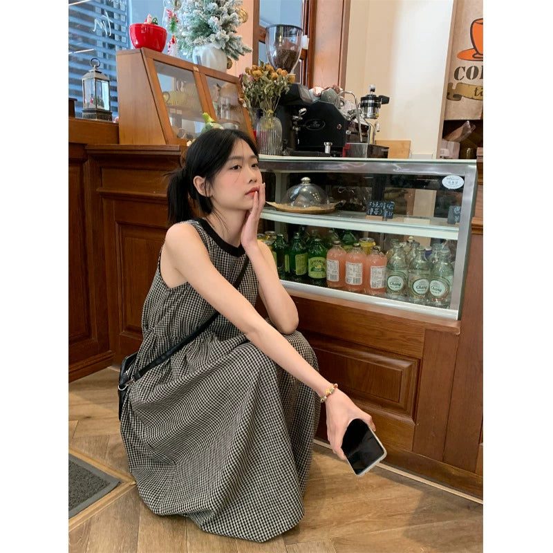 Women's Vintage Plaid Dress for Summer Casual Vest