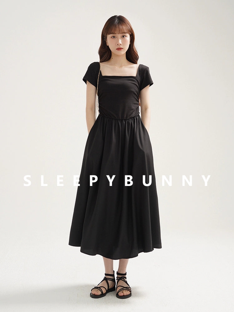 Sleepy Bunny Black Summer French Retro Dress