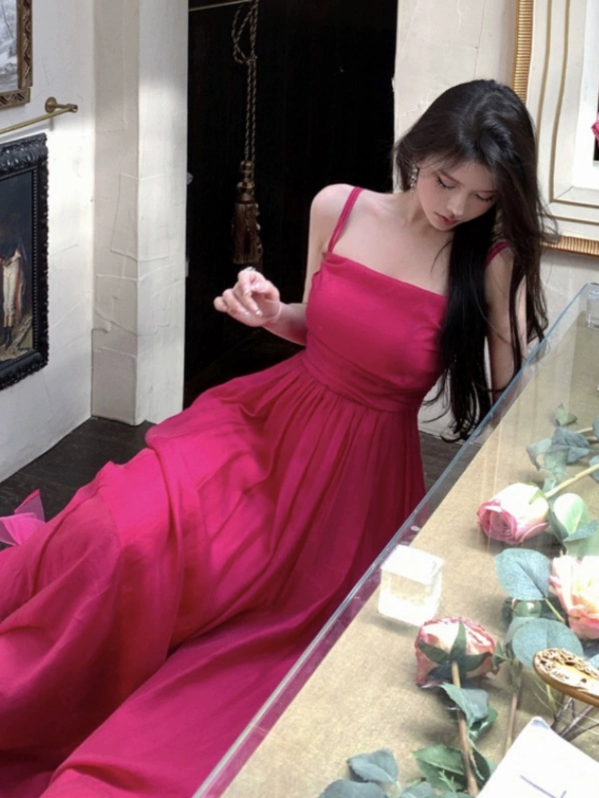 Romantic Rose Red Summer Beach Atmosphere Suspender Dress