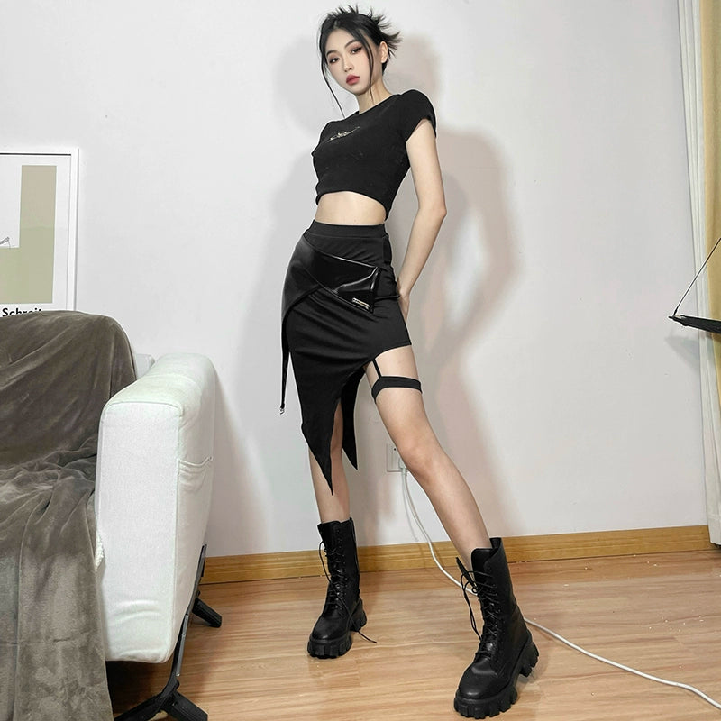 Kliou Fried Street Black Panel Asymmetrical Skirt