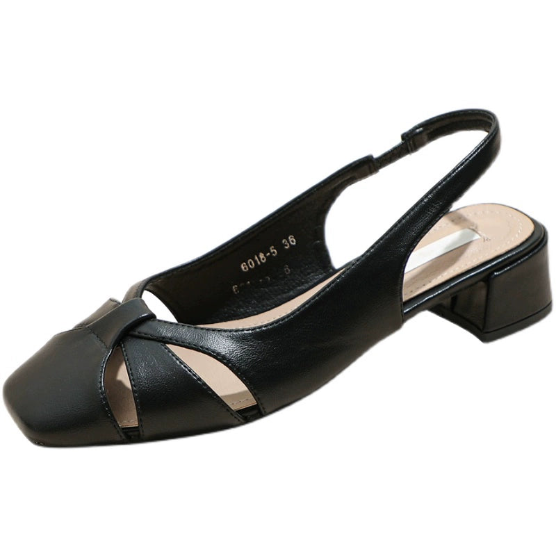 Flats 2023 New French Style Dress Chunky Heel Fashion Hollow-out Closed Toe Sandals Versatile Casual Back Strap Women's Shoes