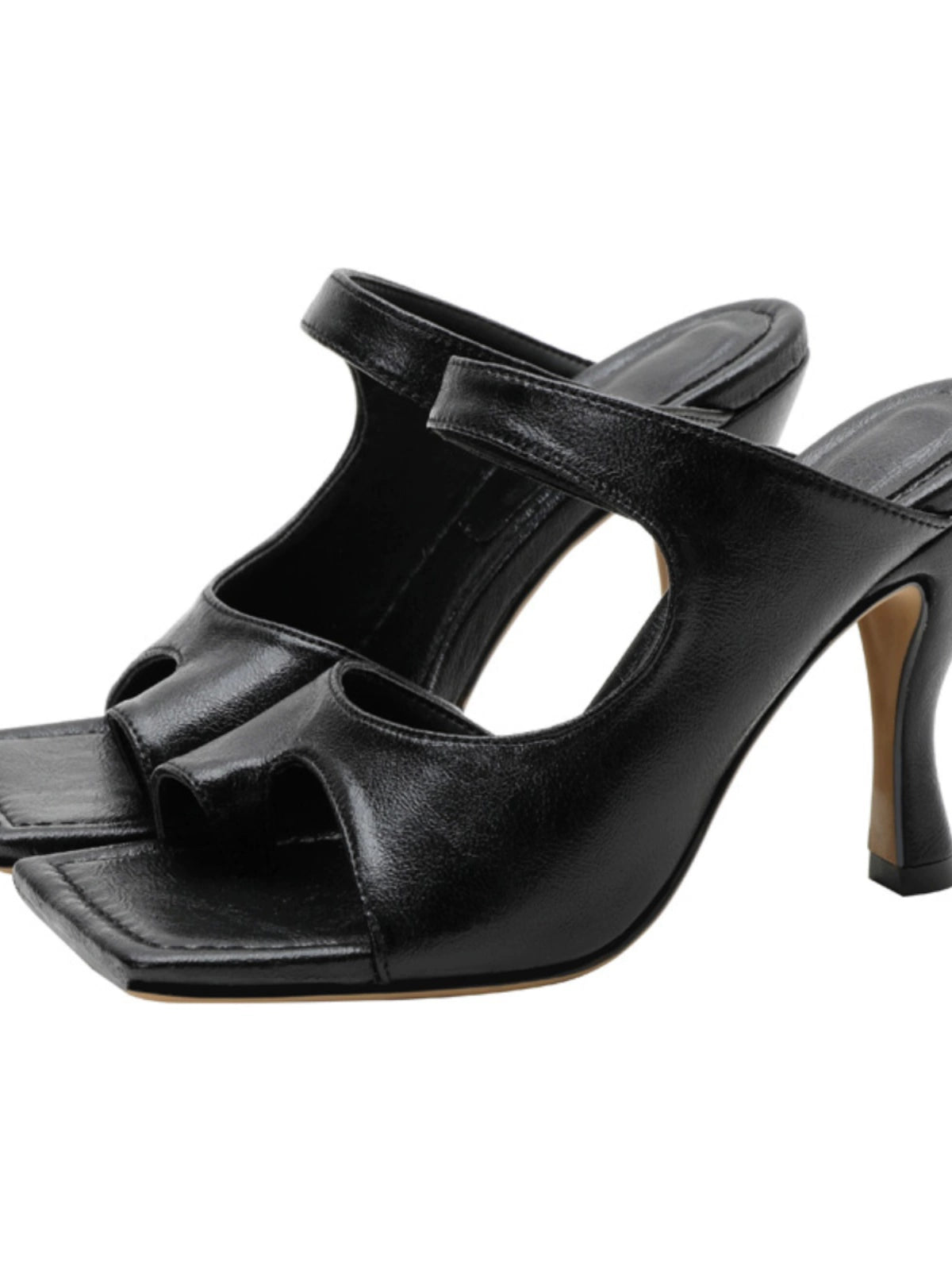 Sexy Ankle-Strap High Heel Sandals Female Summer New 2024 Slip-on Authentic Leather Square Toe Flip-Flops