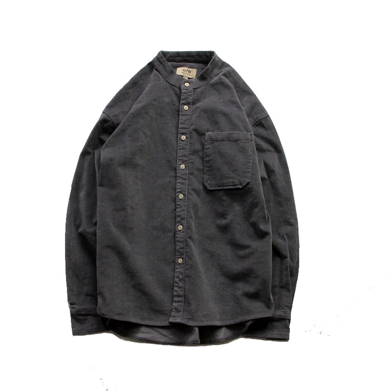 Heavy Vintage Cotton Washed Distressed Stand Collar Shirt
