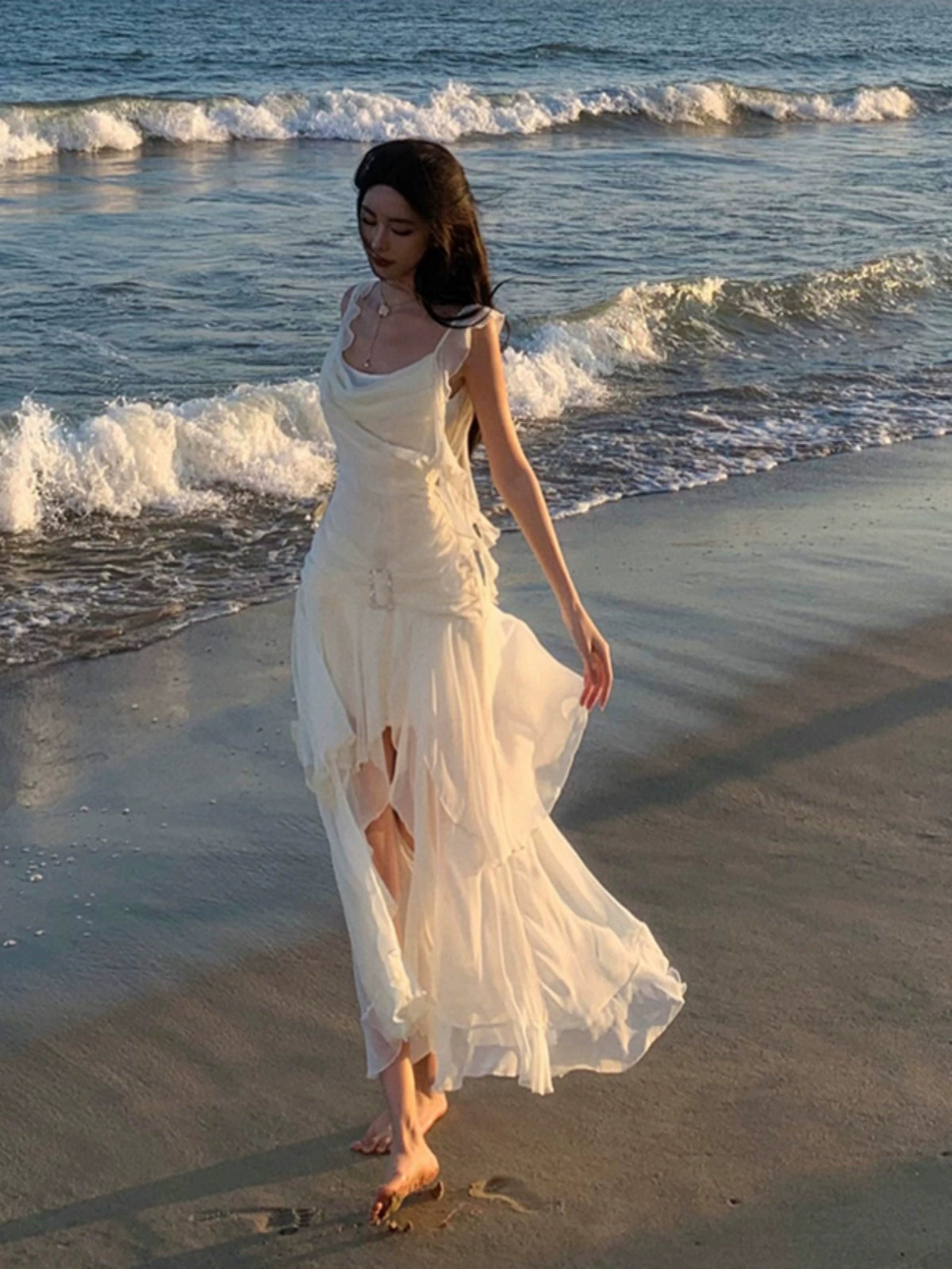 Rich Socialite Gold White Beautiful Fairy Dress Sling