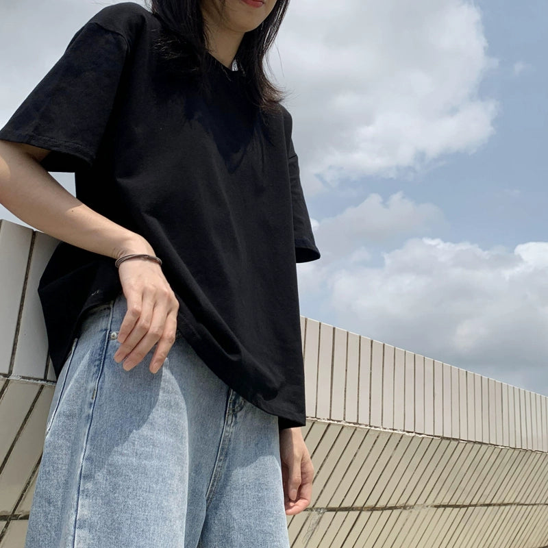 Half-Sleeve Top Solid Color Large Student Ins T-shirt