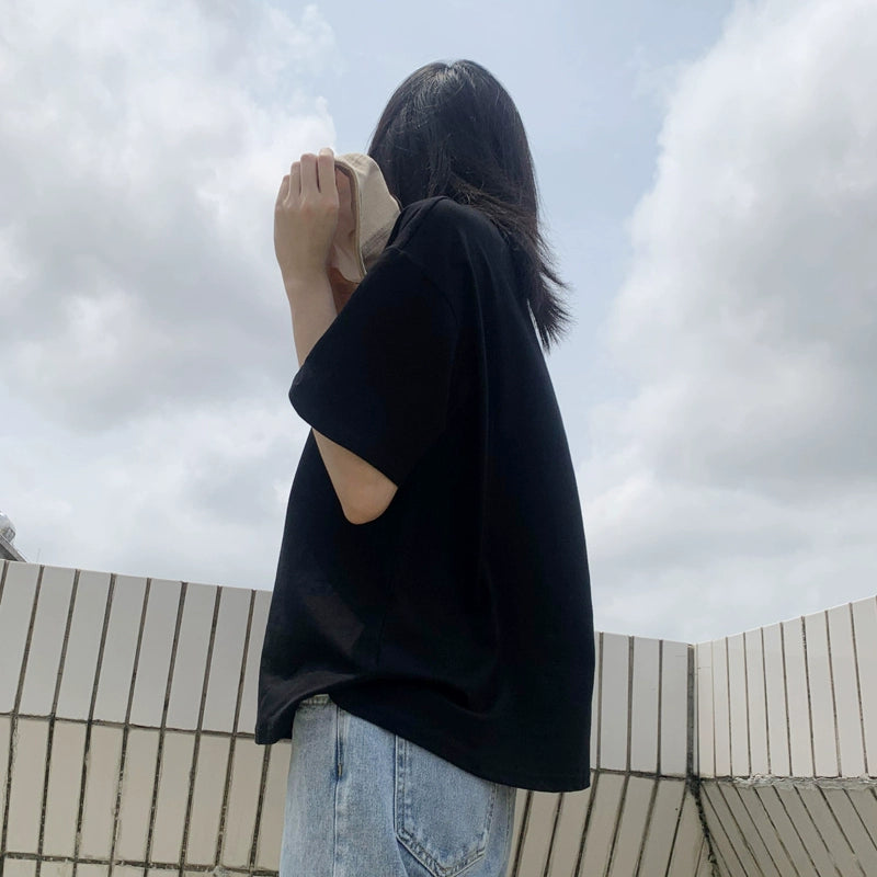 Half-Sleeve Top Solid Color Large Student Ins T-shirt