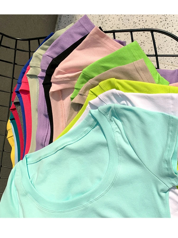 16 Colors Summer Women T Shirt Girls T-Shirt Woman Clothes Tops Y2k Cotton Slim Tshirt Female Short Sleeve Crop Top Tee Sexy