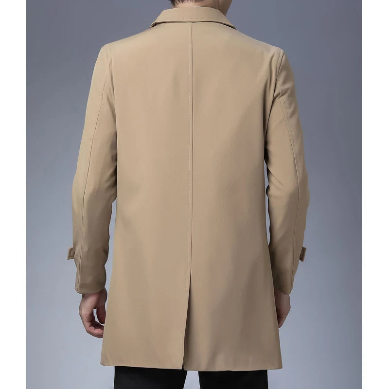 BROWON Brand Business Casual Trench Coats Men Turn-Down Collar Solid Color Long Mens Jacket 2024 Fashion Windbreaker Clothes Men