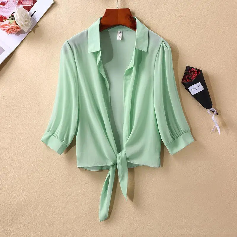 Blouse Women Beach Style Sexy  5XL Half-sleeved Coat Chiffon Top Shawl Sun Protection Clothes Air Conditioning Cardigan