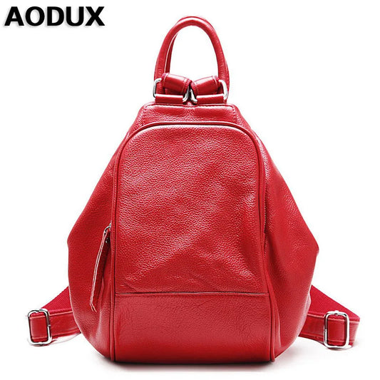 AODUX Soft Full Grain Genuine Leather Guaranteed Women White Red Yellow Backpack Top Layer Cowhide Top Layer Cow Skin Backpacks