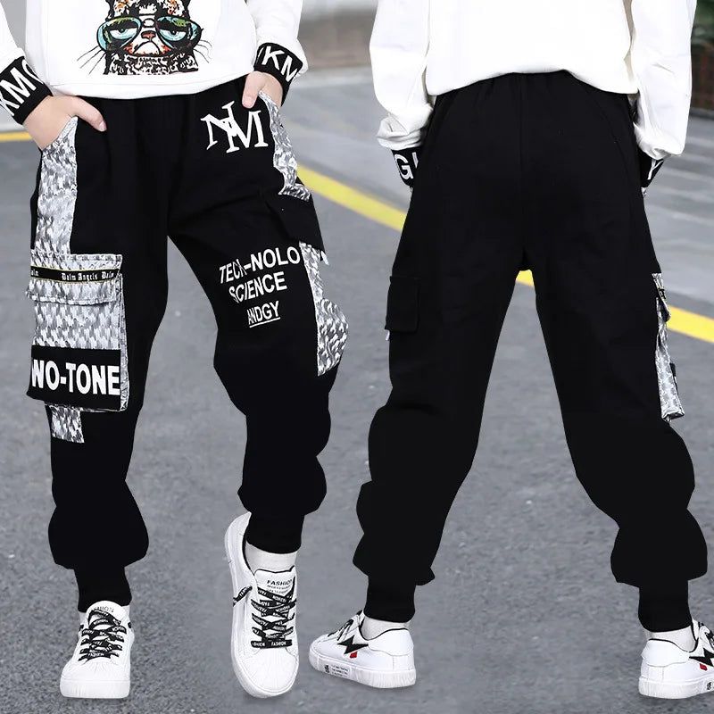 Fashionable Autumn Kids Sport Pants Loose Camouflage Joggers Pants for Big Boys Teenage Elastic Waist Trousers Spring Clothes