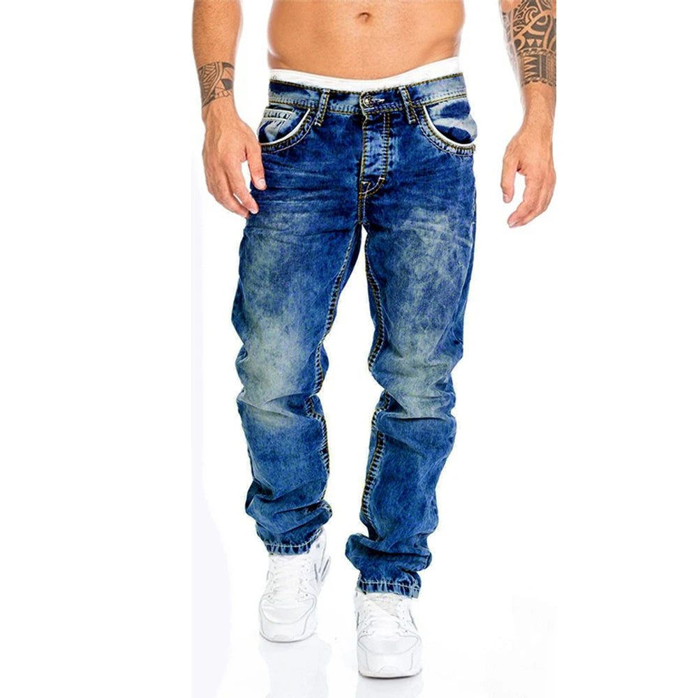 New Men's Jeans Fashion Classic Blue Black Premium Loose Wide Leg Pants Business Casual Brand Men's Pants Workwear Men джинсы